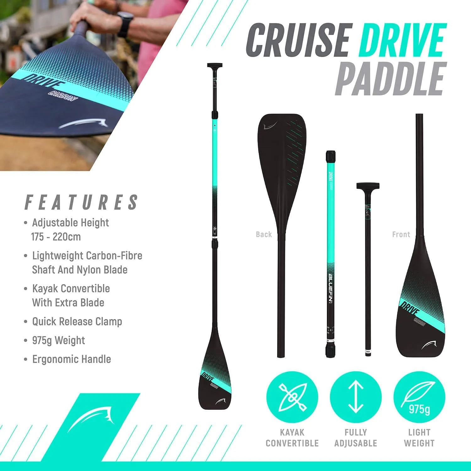 Bluefin® Cruise SUP Boards Premium Stand Up Inflatable Paddle Board Stable Design Non-Slip Design with Fibreglass Paddle & Accessories 5 Year Warranty Multiple Sizes for Adults