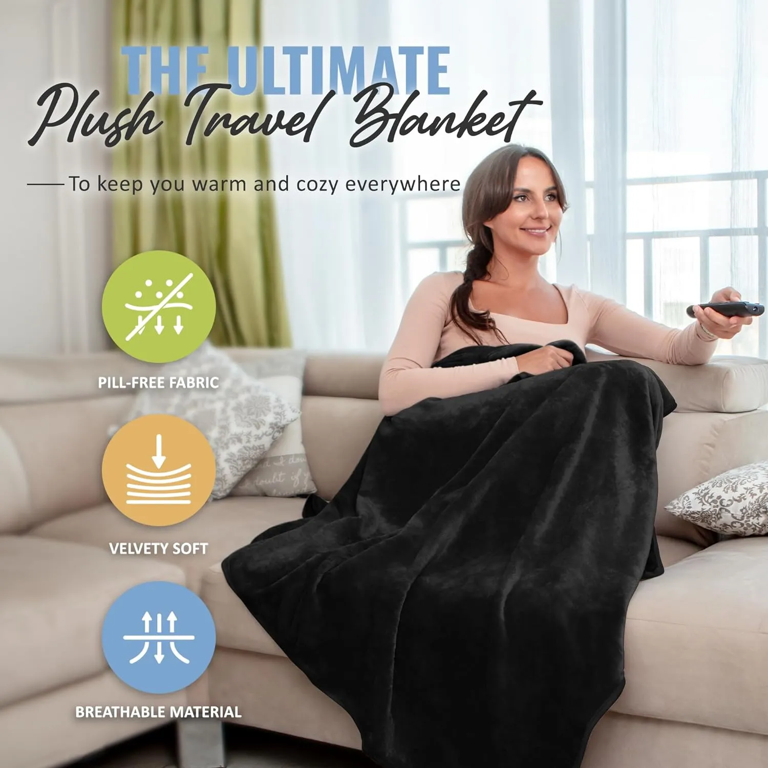 BOACAY Soft & Warm Travel Blanket for Airplane & Car - Long Flight Essential for Women, Men, Kids - Compact Pillow with Luggage Sleeve & Backpack Clip