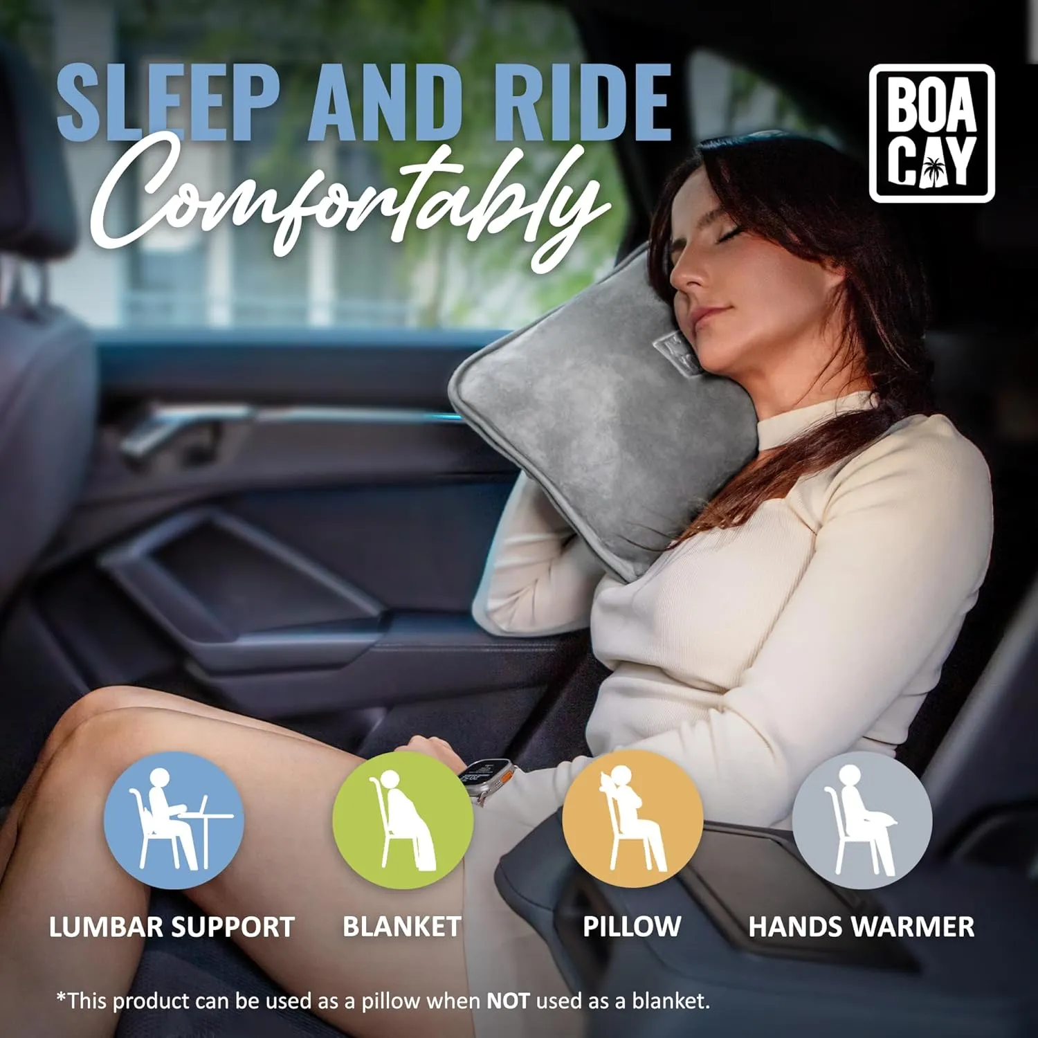 BOACAY Soft & Warm Travel Blanket for Airplane & Car - Long Flight Essential for Women, Men, Kids - Compact Pillow with Luggage Sleeve & Backpack Clip
