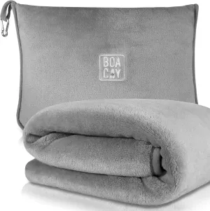 BOACAY Soft & Warm Travel Blanket for Airplane & Car - Long Flight Essential for Women, Men, Kids - Compact Pillow with Luggage Sleeve & Backpack Clip