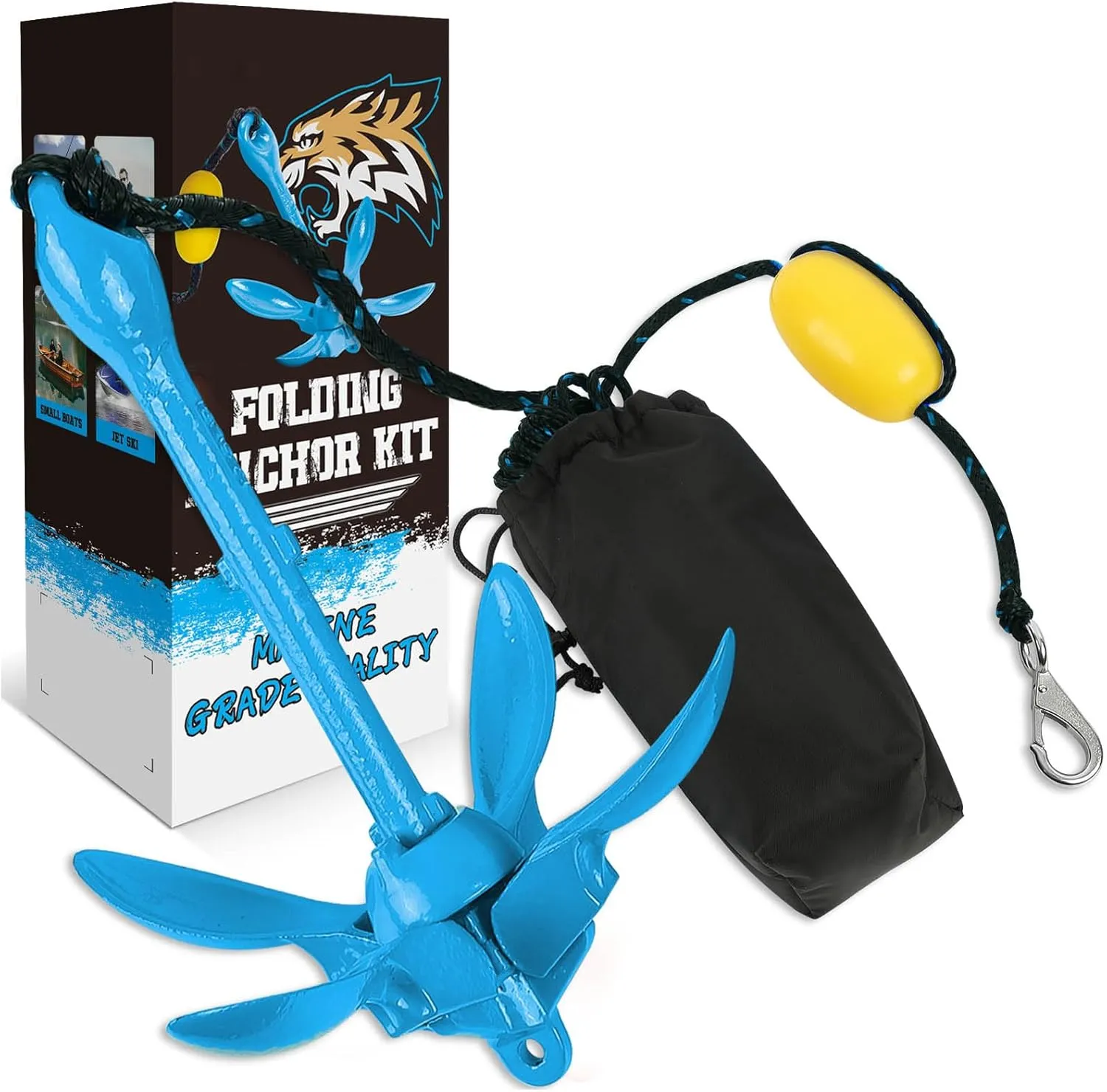 Boat Kayak Anchor Kit 40ft Rope & Storage Bag - Accessories for Kayaks, Canoes, SUP Boards, Small Boats, Jet Skis & PWCs