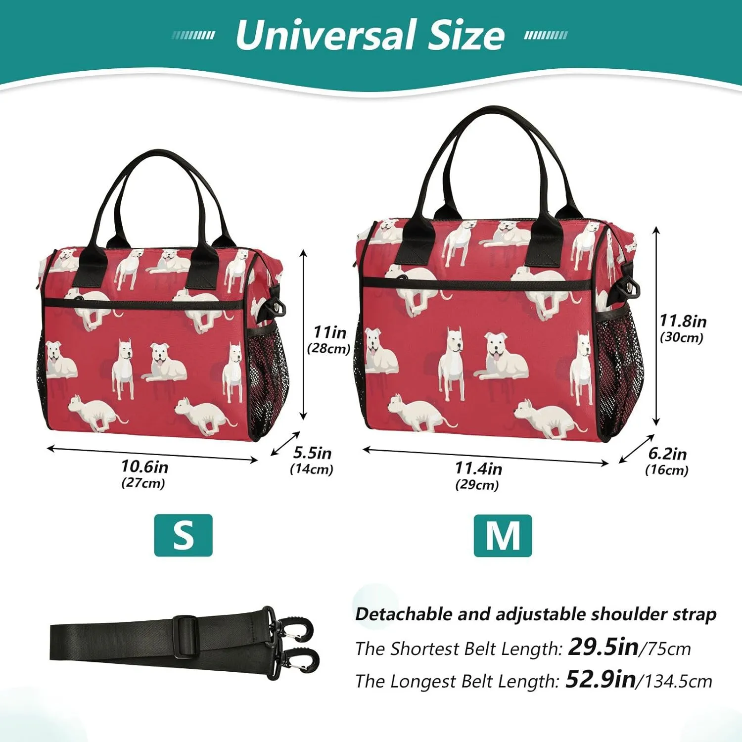 Boccsty Dog Pit Bull Terrier Kids Reusable Lunch Box Boys Girls Insulated Lunch Bag Women Men Cooler Tote Bag Organizer Meal Prep for School Office Picnic M