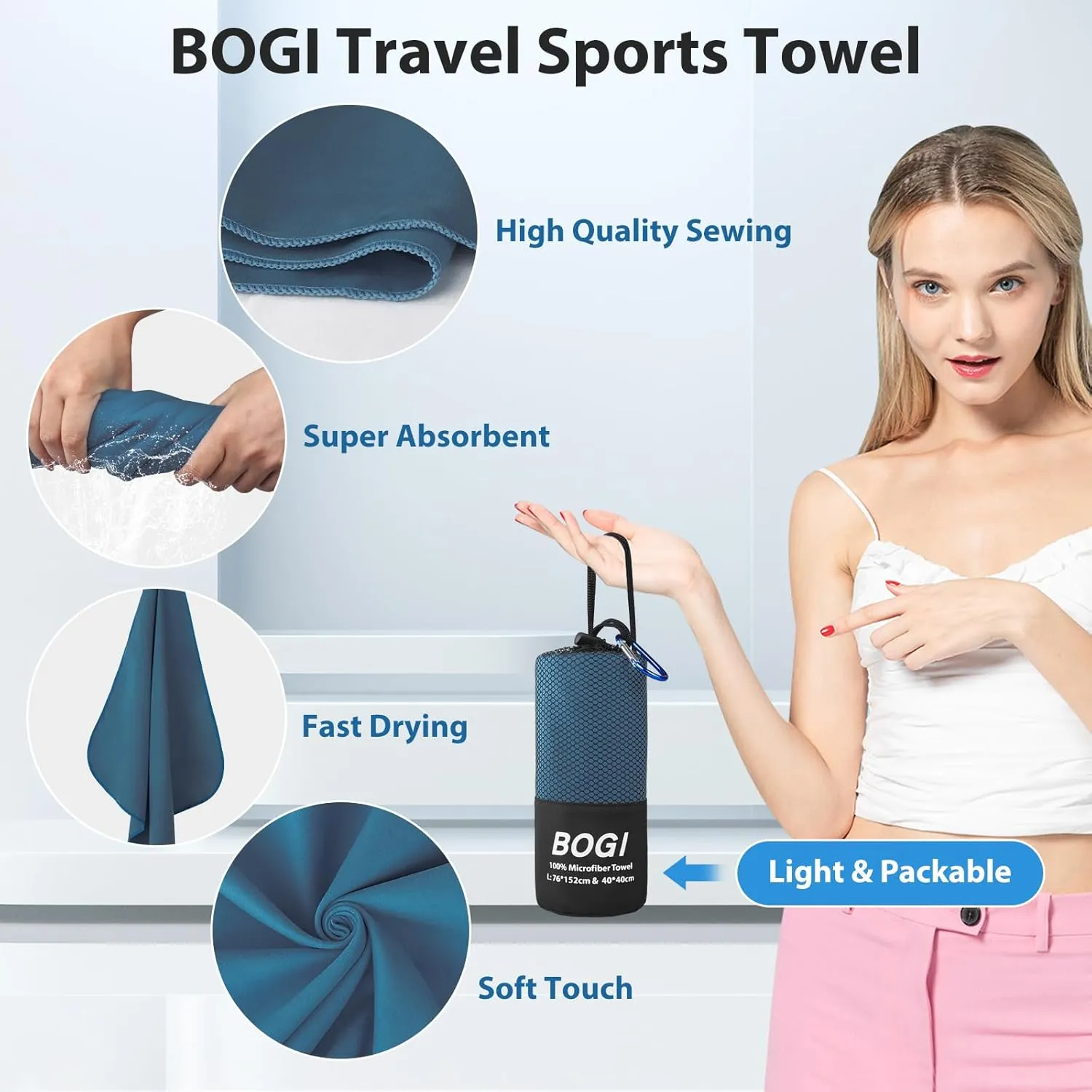 BOGI 4 Pack(8 pcs) Microfiber Travel Sports Towel-Quick Dry Towel, Soft Lightweight Microfiber Camping Towel Absorbent Compact Travel Towel for Camping Gym Beach Bath Yoga Swimming Backpacking-Large