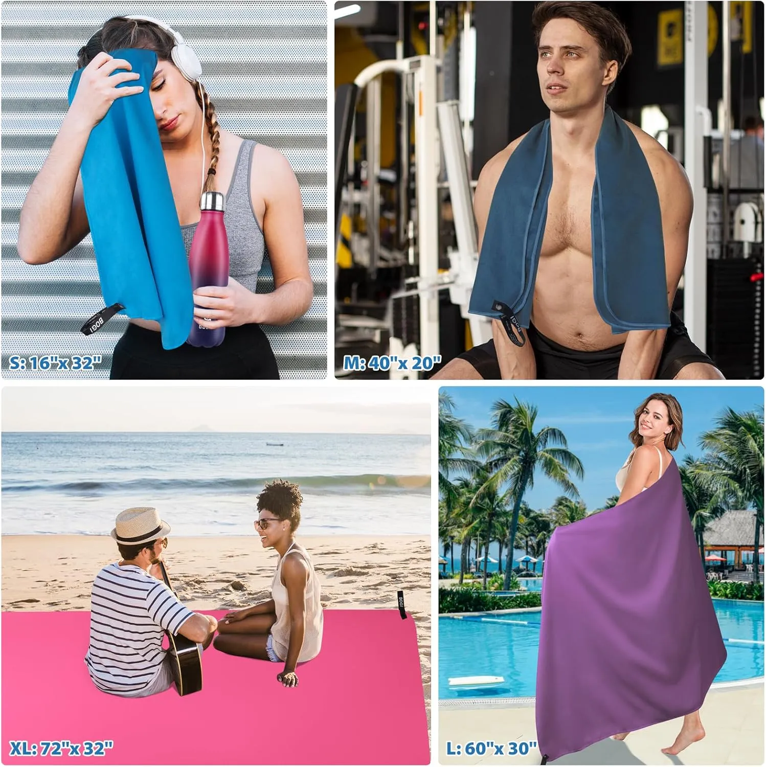 BOGI 4 Pack(8 pcs) Microfiber Travel Sports Towel-Quick Dry Towel, Soft Lightweight Microfiber Camping Towel Absorbent Compact Travel Towel for Camping Gym Beach Bath Yoga Swimming Backpacking-Large