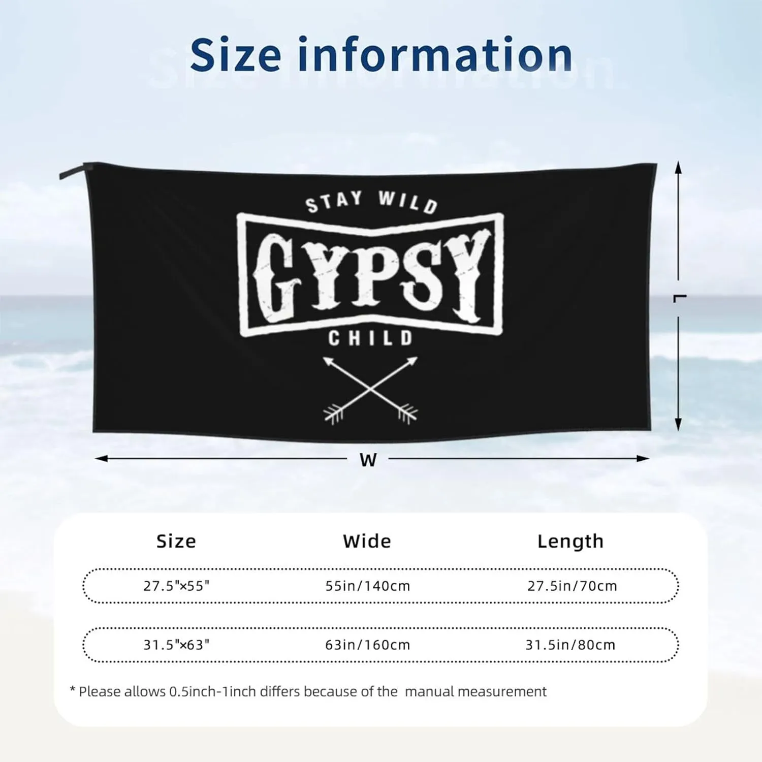 Bohemian Boho Chic Stay Wild Gypsy Child Hippie Beach Towel with Travel Bag 31.5"x63" Quick Dry Sand Free Lightweight Large Oversized Towels Light Vacation Essentials