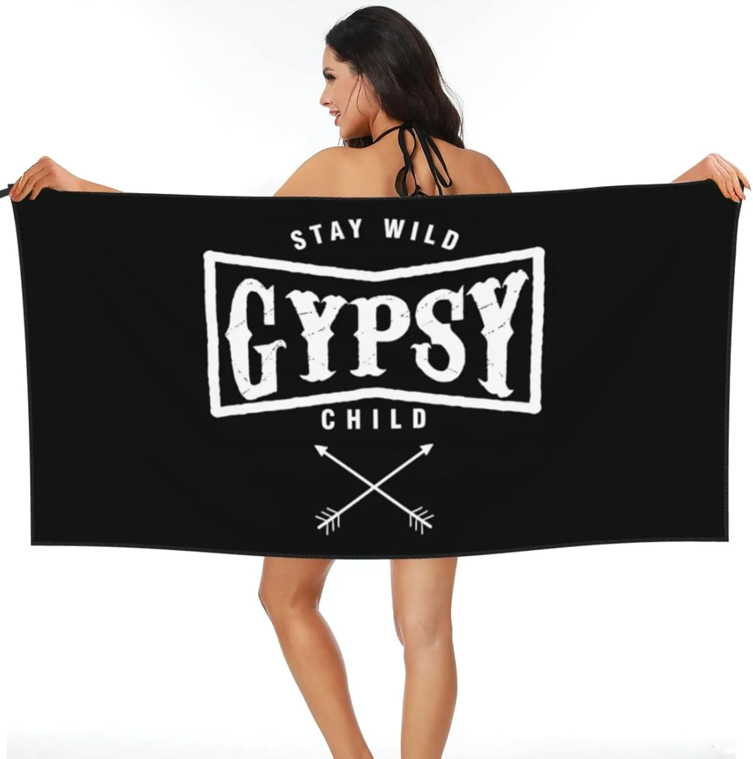Bohemian Boho Chic Stay Wild Gypsy Child Hippie Beach Towel with Travel Bag 31.5"x63" Quick Dry Sand Free Lightweight Large Oversized Towels Light Vacation Essentials