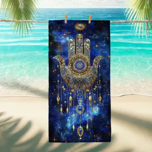 Bohemian Mandala Microfiber Beach Towel Blue Hand Design, Quick Dry Absorbent Sand Free Lightweight Towel, Vacation Pool Picnic Essentials 70x35 Inch