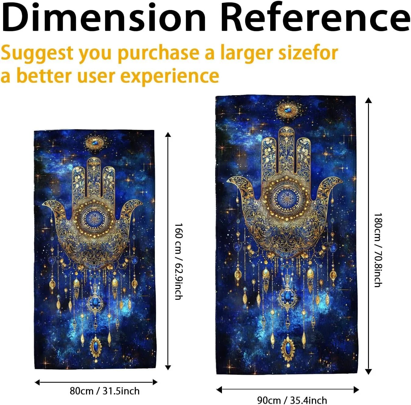Bohemian Mandala Microfiber Beach Towel Blue Hand Design, Quick Dry Absorbent Sand Free Lightweight Towel, Vacation Pool Picnic Essentials 70x35 Inch