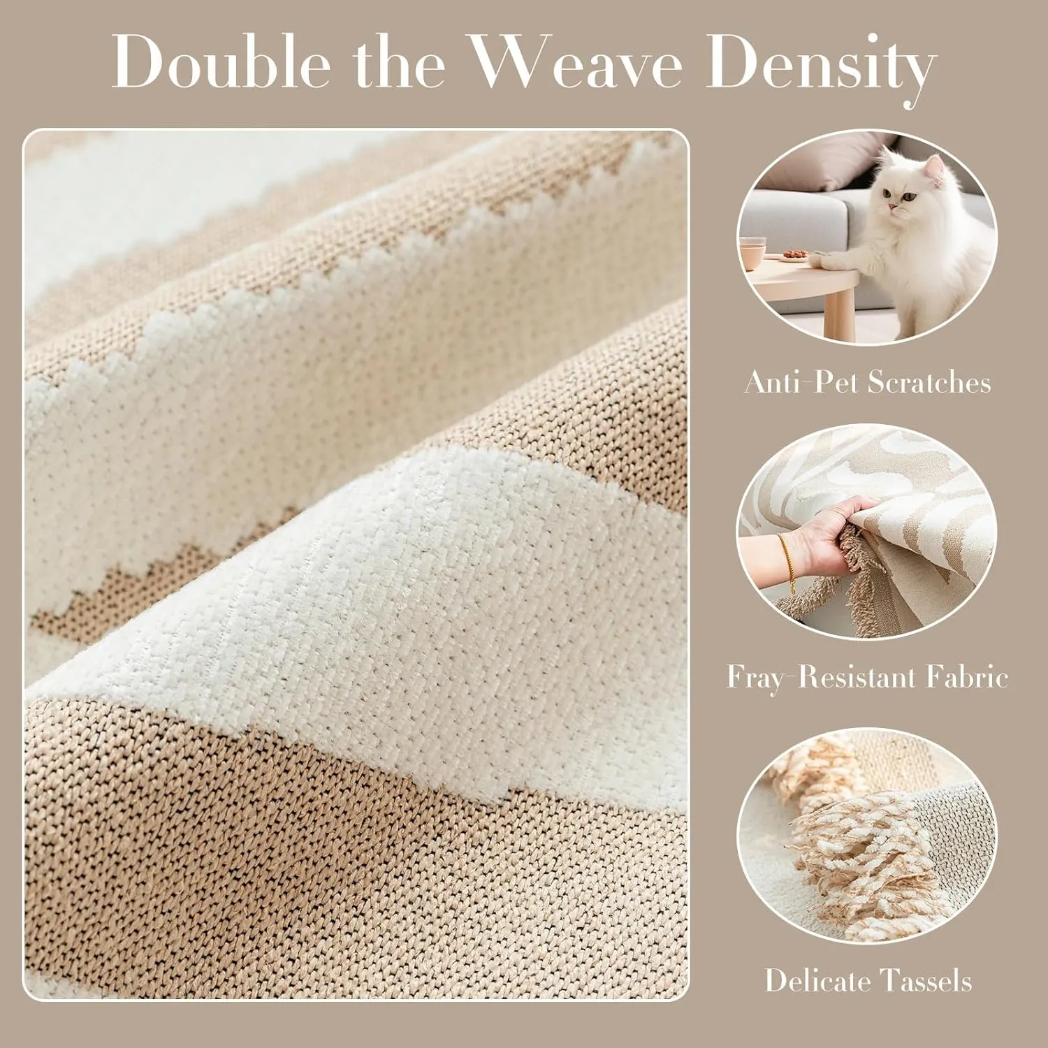 Boho Couch Cover for Sofa, Boho Chenille Sofa Covers, Bohemia Sofa Covers, Chenille Couch Cover for Recliner Couchs Cover Pet Friendly Washable(Khaki, 71"x 71")