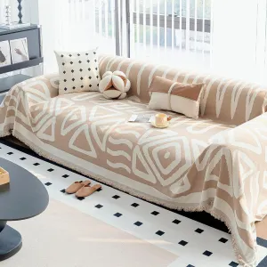 Boho Couch Cover for Sofa, Boho Chenille Sofa Covers, Bohemia Sofa Covers, Chenille Couch Cover for Recliner Couchs Cover Pet Friendly Washable(Khaki, 71"x 71")