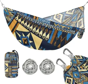 Boho Gold Blue Vintagexture 330lb Capacity Outdoor Hammock with Portabl Carry Bag Cloth Hammock for Camping Travel Accessories hamaca para adultos