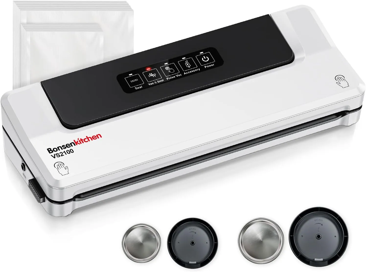 Bonsenkitchen Vacuum Sealer Machine   Mason Jar Sealer Kit, Fast-Compact/Multi-Functional Food Vacuum Sealer with External Vacuum System & 40 Vacuum Bags, White