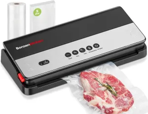 Bonsenkitchen Vacuum Sealer - Multi-Functional Food Sealer with Built-in Cutter and Bag Storage. High-Speed Continuous Operation with Globefish Technology. Includes Vacuum Bags and Roll Bag.