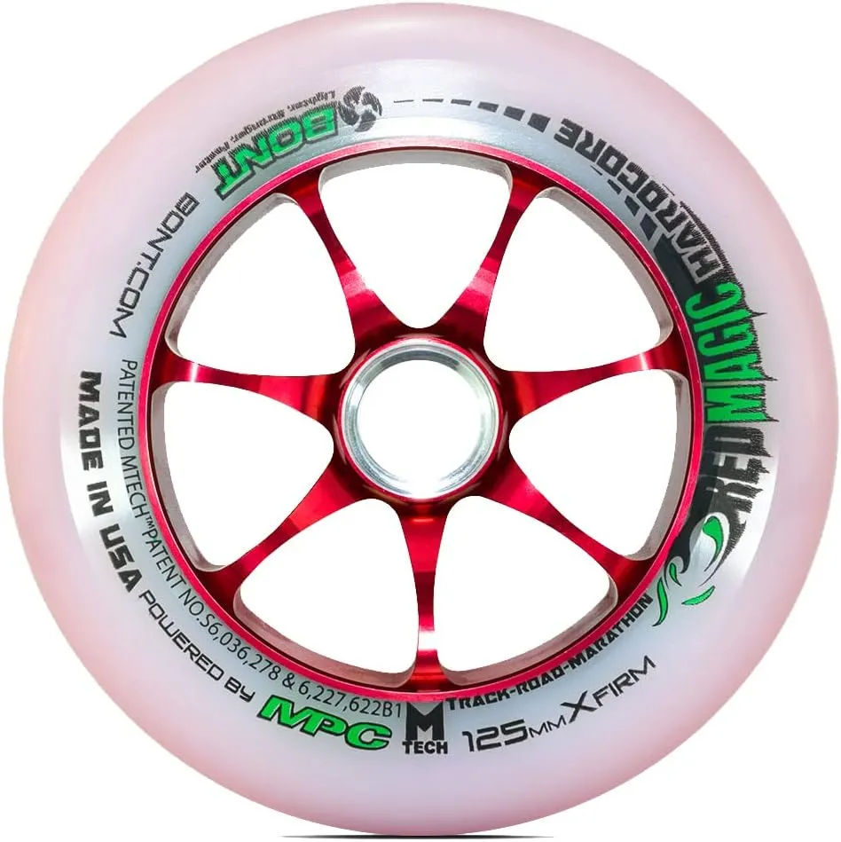 Bont Skates 125mm Red Magic Hardcore 2.0 - Professional Inline Speed Skate Wheel with Aluminium Hub - Set of 6 (X-Firm)