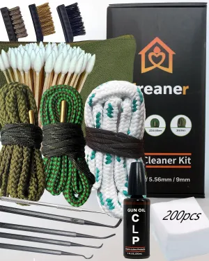 Bore Cleaner Gun Cleaning Kit for 12Ga / 5.56 / 9mm Gun Cleaning Snake in Carry-on Bag,Incl. CLP Oil Needle,Gun Cleaning Supplies with Gun Patches, 6-inch Gun Swabs, Gun Brushes, Gun Picks