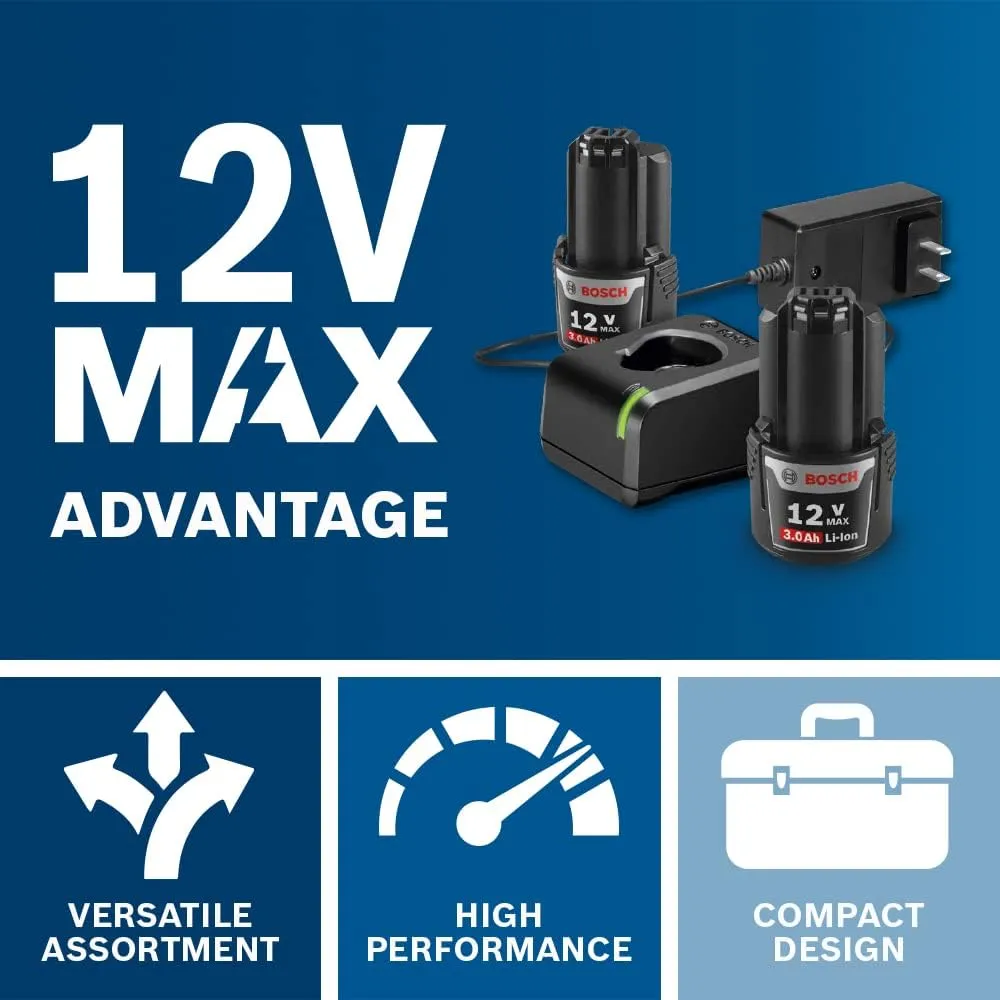 BOSCH CLPK22-120 12V Max Cordless 2-Tool Combo Kit with 3/8 In. Drill/Driver, 1/4 In. Impact Driver, (2) 2 Ah Batteries, Charger and Case