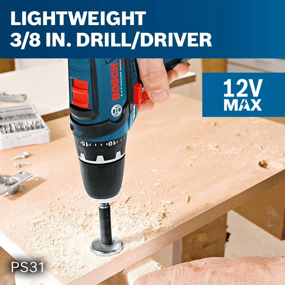 BOSCH CLPK22-120 12V Max Cordless 2-Tool Combo Kit with 3/8 In. Drill/Driver, 1/4 In. Impact Driver, (2) 2 Ah Batteries, Charger and Case