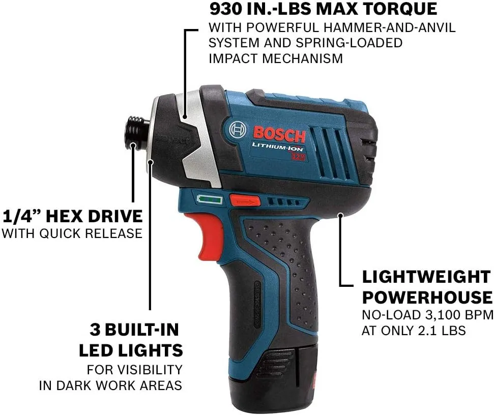 BOSCH CLPK22-120 12V Max Cordless 2-Tool Combo Kit with 3/8 In. Drill/Driver, 1/4 In. Impact Driver, (2) 2 Ah Batteries, Charger and Case