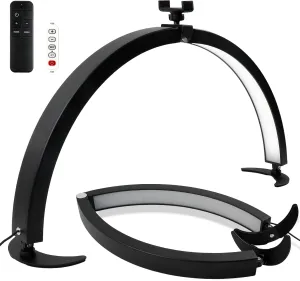 BQAN Half Moon Light for Nail Desk, 29'' 40W Nail Tech Desk Lamp with Phone Holder & Wire Controller & Remote, Stepless Adjustment Desk Lamp for Nails, Tattoo, Eyelash Extensions (Black)