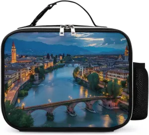 Bridge Ponte Degli Alpini at River Brenta Insulated Lunch Bag Reusable Lunch Box Container Portable Tote Bag for Work Picnic Travel
