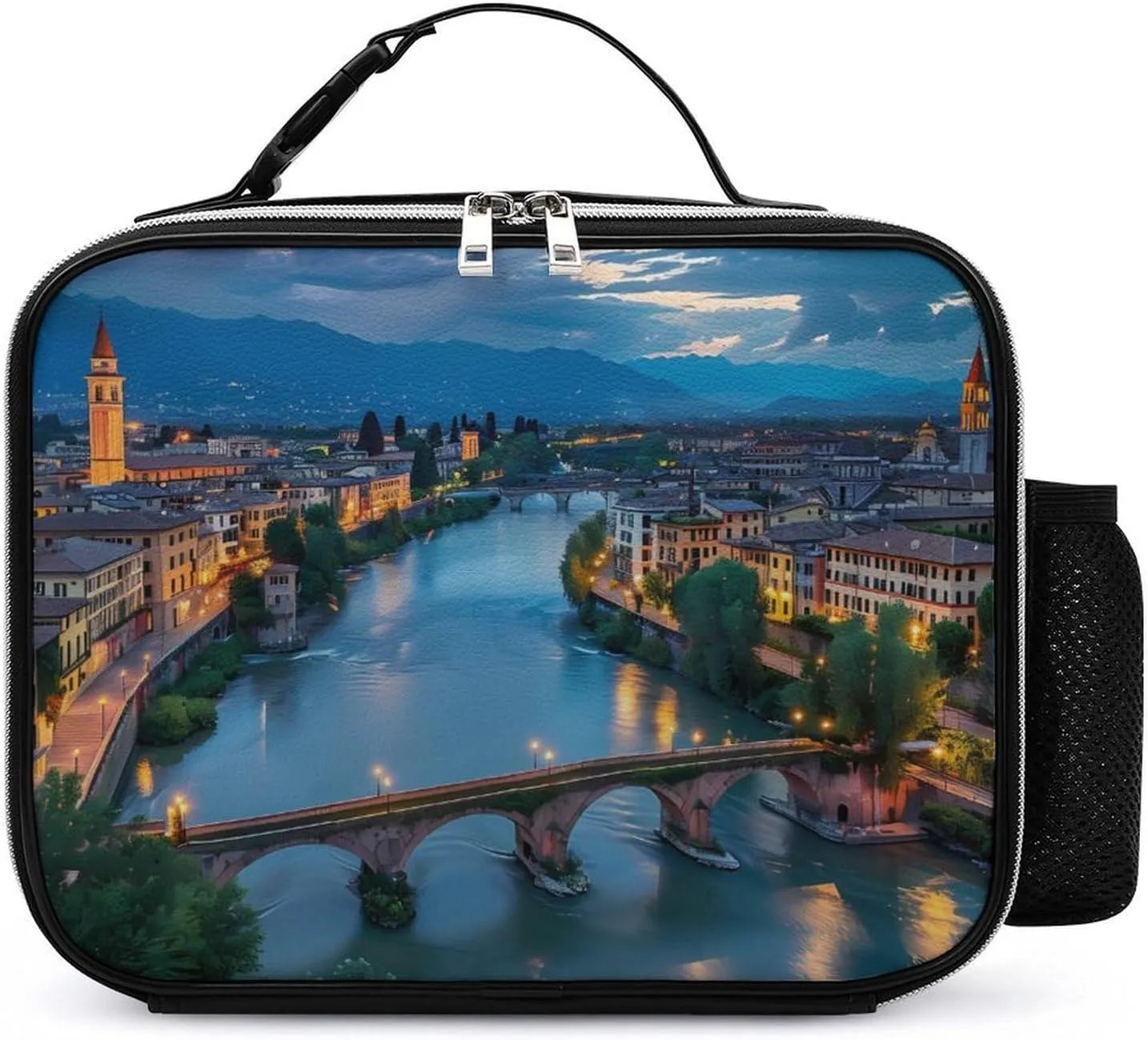 Bridge Ponte Degli Alpini at River Brenta Insulated Lunch Bag Reusable Lunch Box Container Portable Tote Bag for Work Picnic Travel