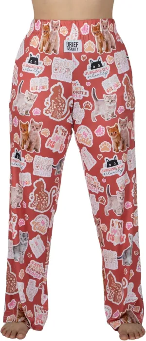 BRIEF INSANITY Kitty Cat Lounge Pajama Pants - Silky Soft, Breathable, Stretchy, with Pockets & Drawstring Waistband