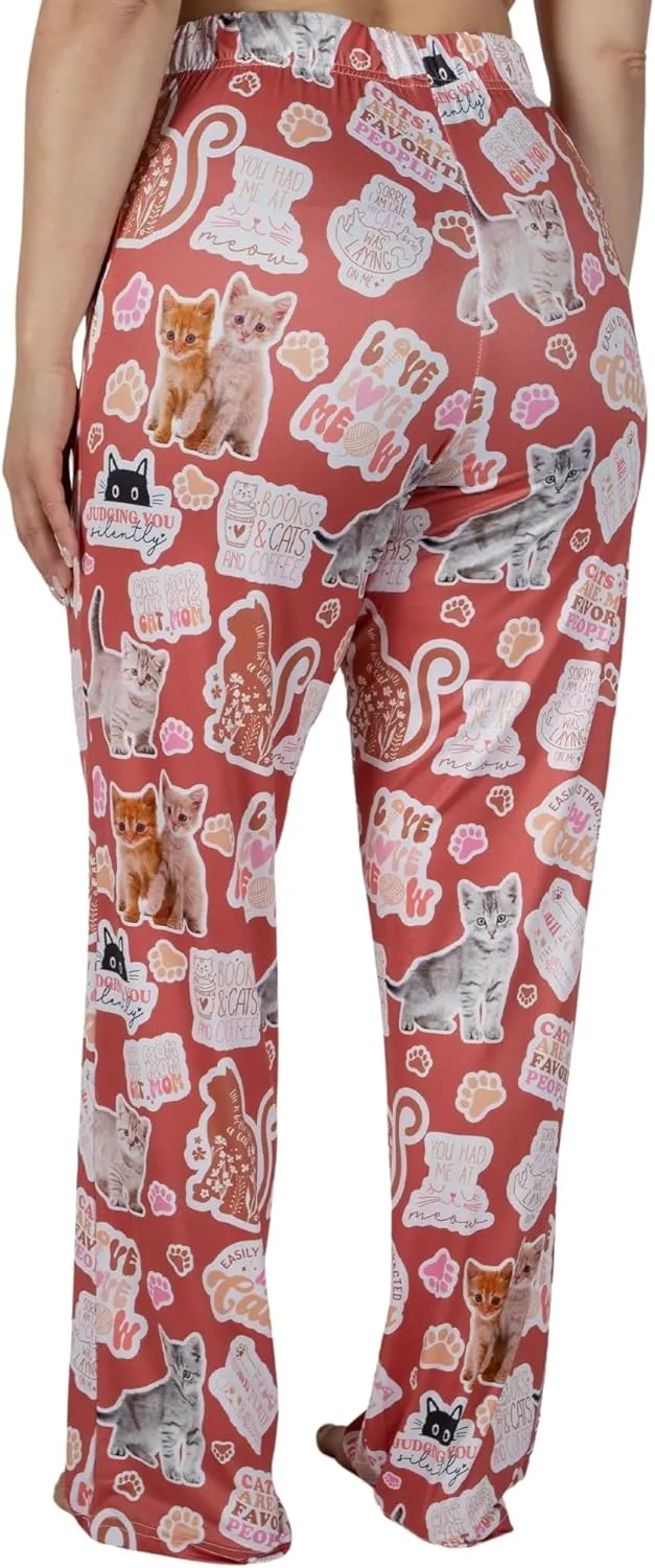 BRIEF INSANITY Kitty Cat Lounge Pajama Pants - Silky Soft, Breathable, Stretchy, with Pockets & Drawstring Waistband