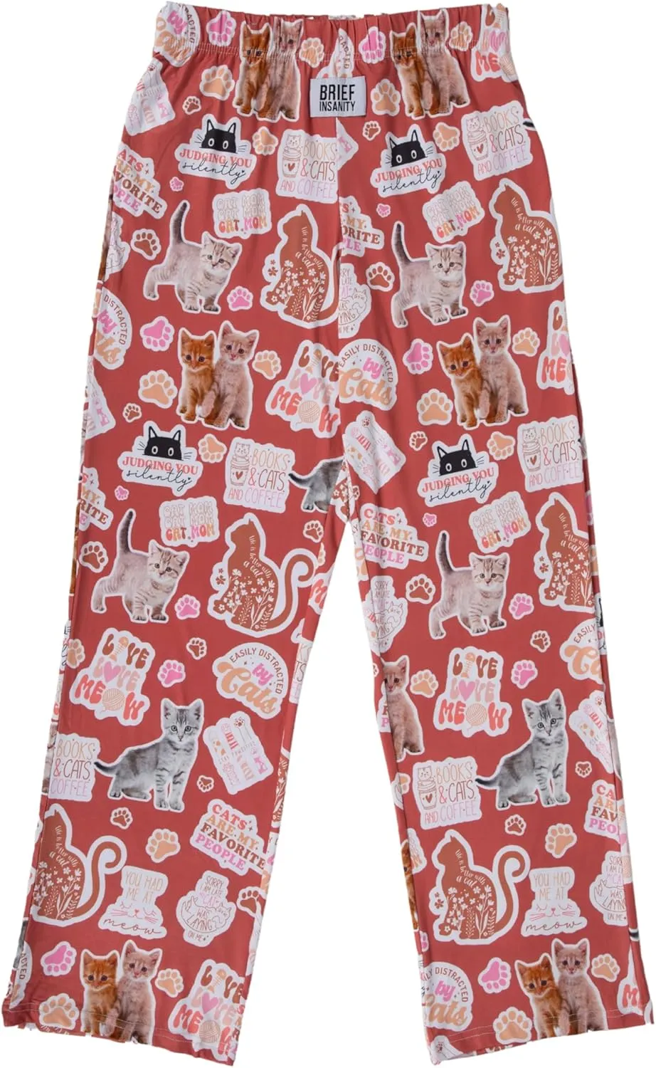 BRIEF INSANITY Kitty Cat Lounge Pajama Pants - Silky Soft, Breathable, Stretchy, with Pockets & Drawstring Waistband