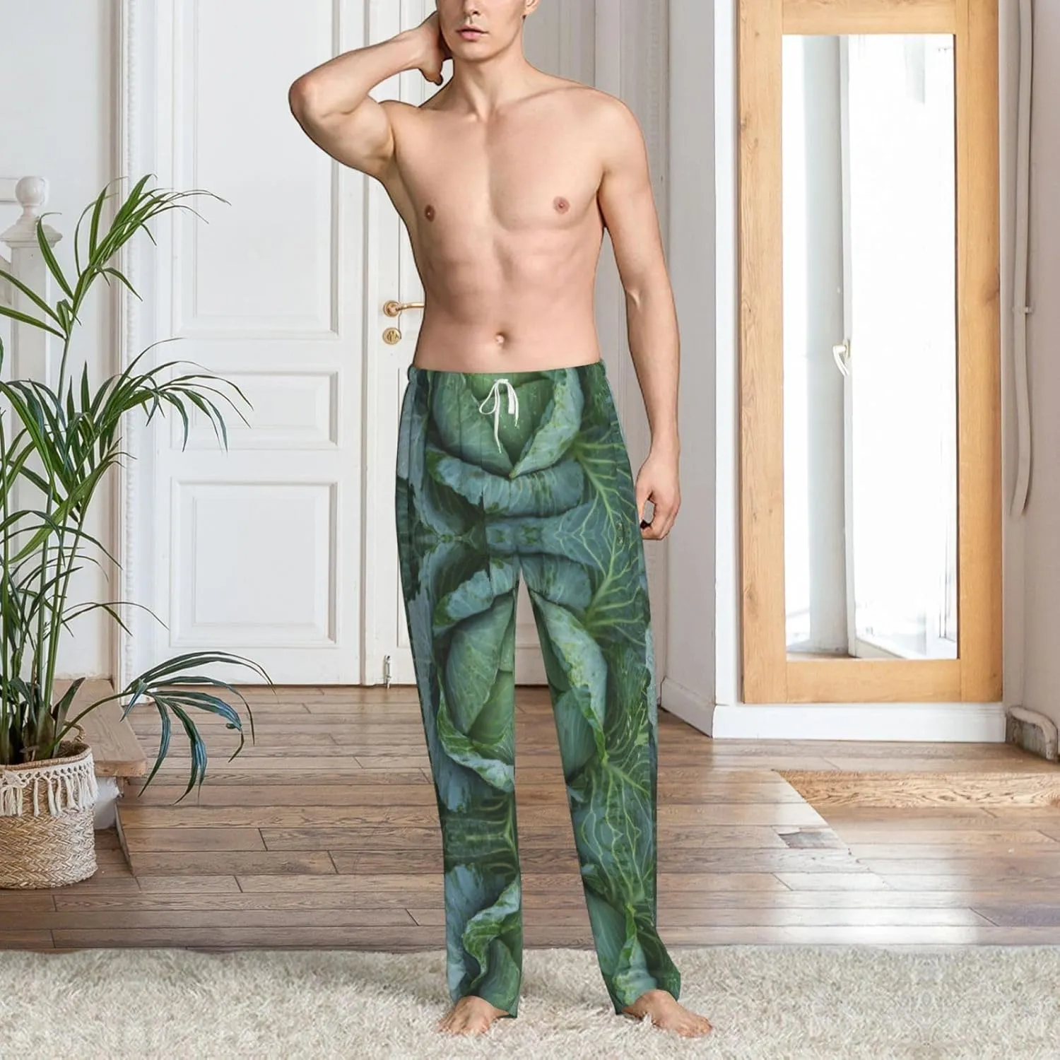 Bright Cabbage Print Men Relaxation Pajama Pants Soft Lightweight Lounge Bottoms With Drawstring Pants