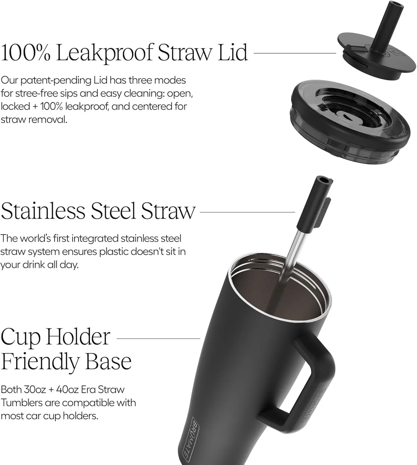 BrüMate Era 40 oz Tumbler with Handle and Straw | 100% Leakproof Insulated Tumbler with Lid and Straw | Made of Stainless Steel | Cup Holder Friendly Base | 40oz (Nightfall Blue)