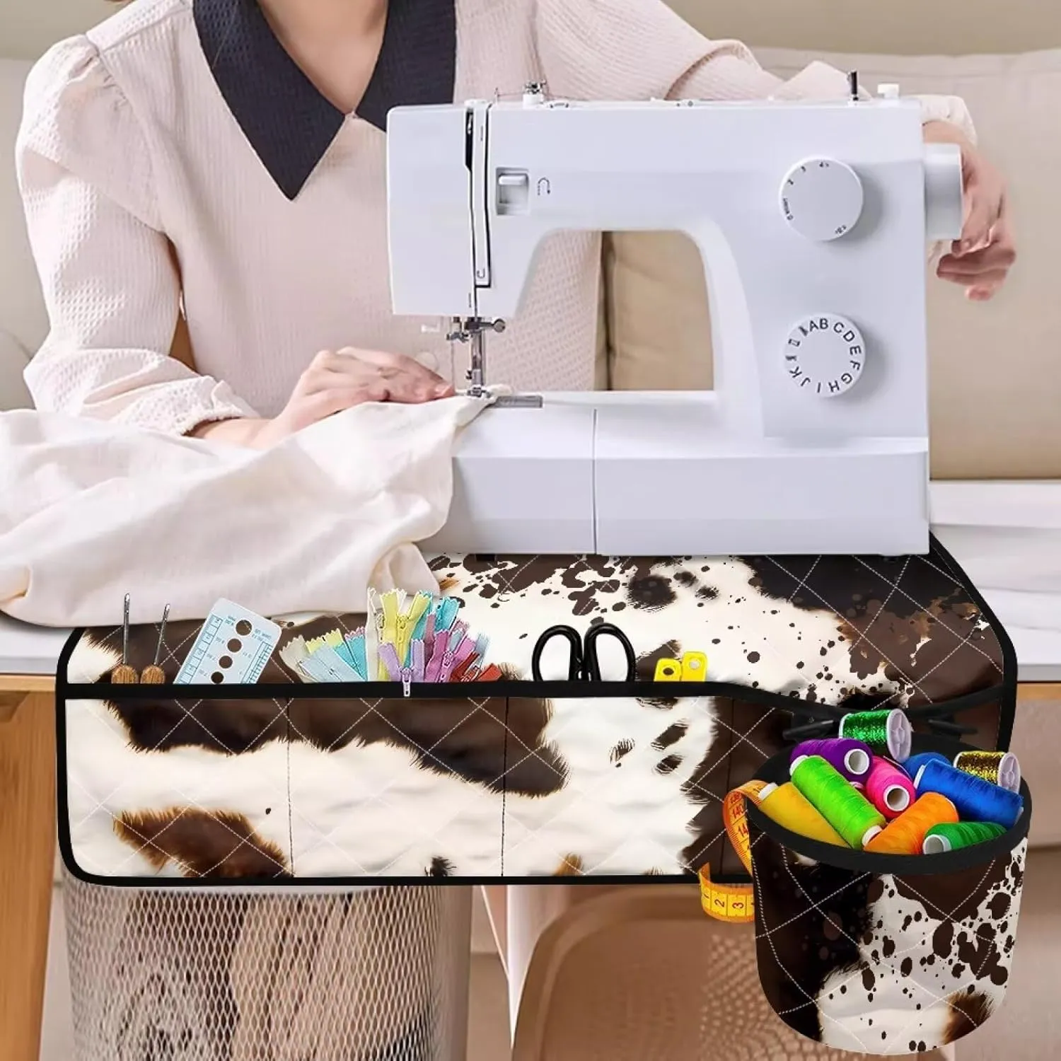 Brown Cow Waterproof Fabric Standard Household Sewing Machines Pad with Storage Bag Sewing Machine Protective Mat Sewing Machine Decorative Accessories