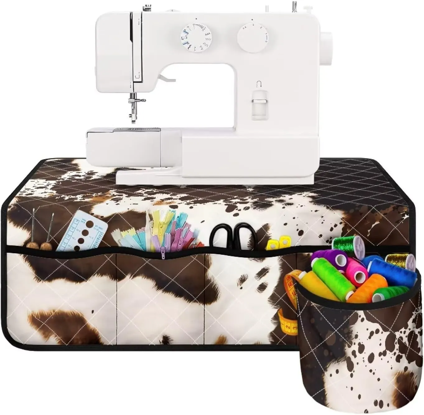 Brown Cow Waterproof Fabric Standard Household Sewing Machines Pad with Storage Bag Sewing Machine Protective Mat Sewing Machine Decorative Accessories