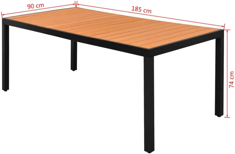 Brown Outdoor Table, WPC Top, Durable Aluminum Frame, Dining, Camping, Patio Table, Fits 6 People, 72.8 x 35.4 x 29.1 Inches