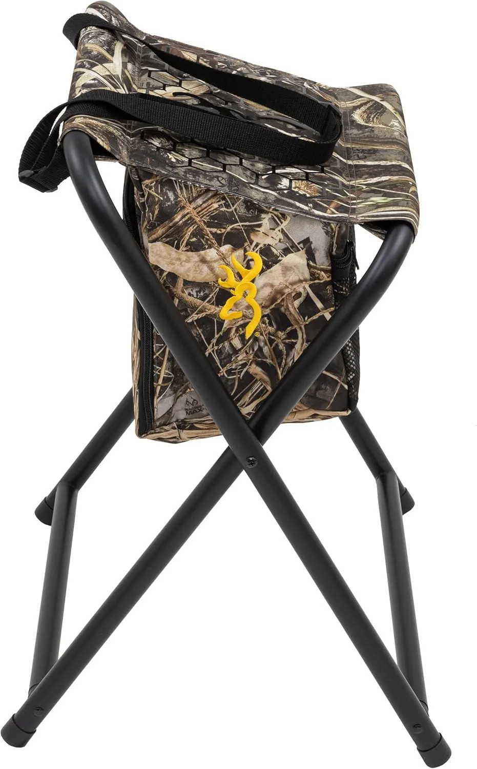 Browning SteadyReady Hunting Chair - Compact and Foldable Steel Frame Stool with Exra-Wide Angled Anti-Slip Seat and Realtree Max-7 Camo Pattern