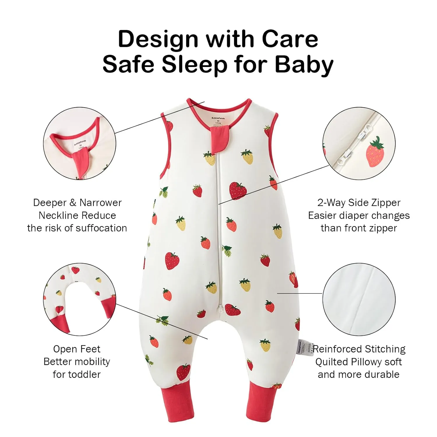 BubblePanda Rayon Made from Bamboo Toddler Sleep Sack with Feet 6-12 Months 1.0 Tog Ultra Soft Toddler Sleeping Sack Baby Sleep Bag Walker Quilted Wearable Blanket with Legs 2-Way Zipper Lightweight