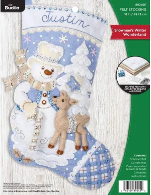 Bucilla 89245E Felt Applique Christmas Stocking Kit, Snowman's Winter, 18"