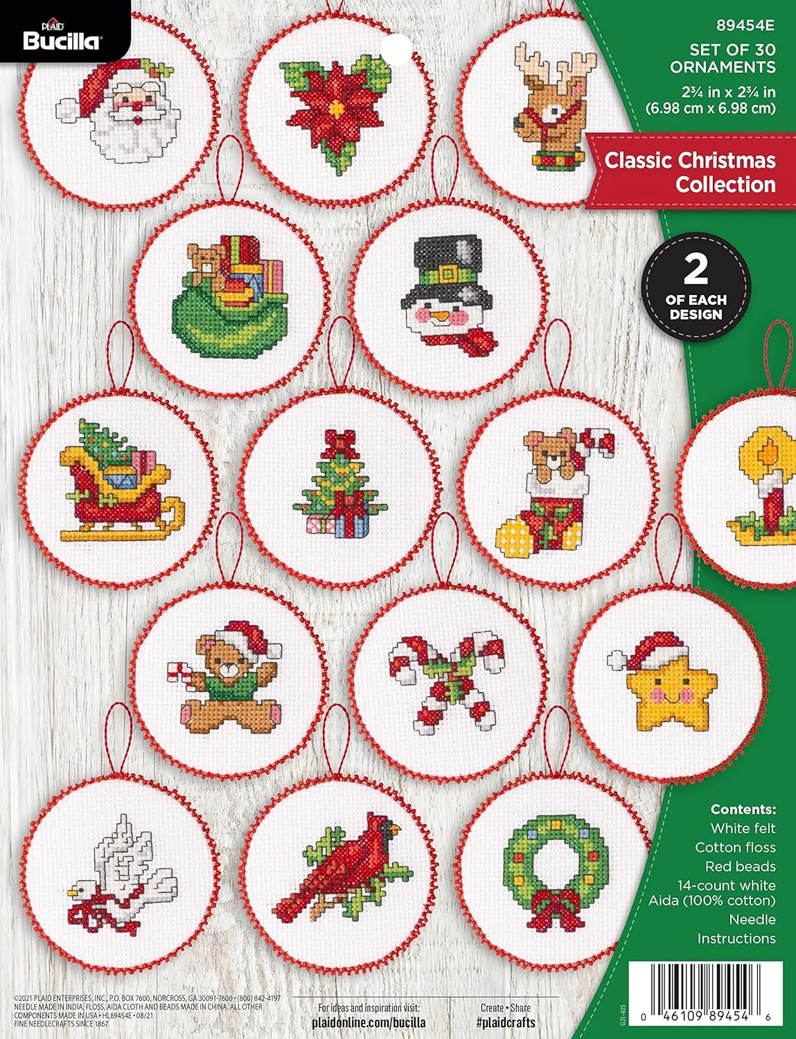Bucilla Cross-Stitch 14 Piece Ornament Making Kit, Classic Christmas Collection, Perfect for DIY Arts and Crafts, 89454E
