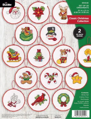 Bucilla Cross-Stitch 14 Piece Ornament Making Kit, Classic Christmas Collection, Perfect for DIY Arts and Crafts, 89454E