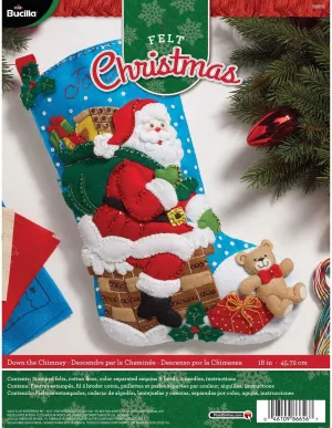 Bucilla Felt Applique 18" Stocking Making Kit, Down The Chimney, Perfect for DIY Arts and Crafts, 86656, Blue, White and Red