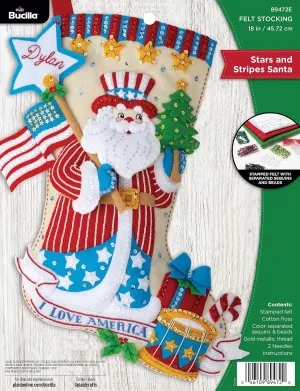 Bucilla Felt Applique 18" Stocking Making Kit, Stars and Stripes Santa, Perfect for DIY Arts and Crafts, 89472E