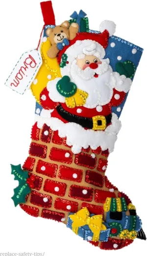 Bucilla Felt Applique Stocking Kit, Jolly Chimney Santa 18" Felt Applique Stocking Making Kit, 89543E
