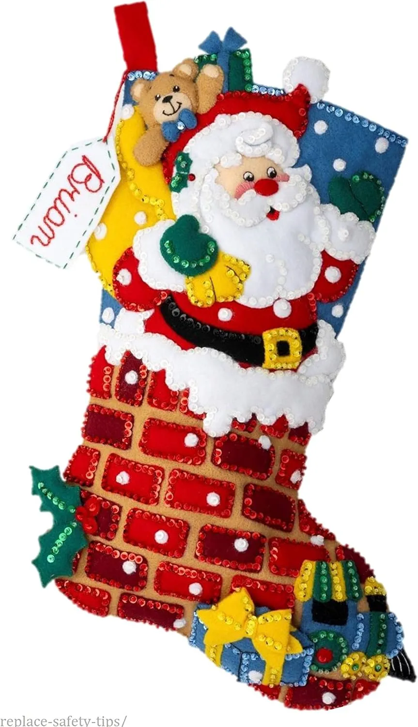 Bucilla Felt Applique Stocking Kit, Jolly Chimney Santa 18" Felt Applique Stocking Making Kit, 89543E