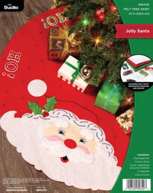 Bucilla, Jolly Santa, Felt Applique Christmas Tree Skirt Making Kit, Perfect for DIY Arts and Crafts, 89640E
