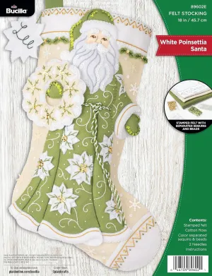 Bucilla, White Poinsettia Santa, Felt Applique 18" Stocking Making Kit, Perfect for DIY Arts and Crafts, 89602E
