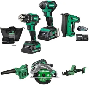 Bundle of Metabo HPT 18V MultiVolt Cordless Brushless Driver Drill & Impact Driver Combo Kit KC18DEXQB   NT1850DG   CR18DAQ4  C1807DAQ4   RB18DCQ4