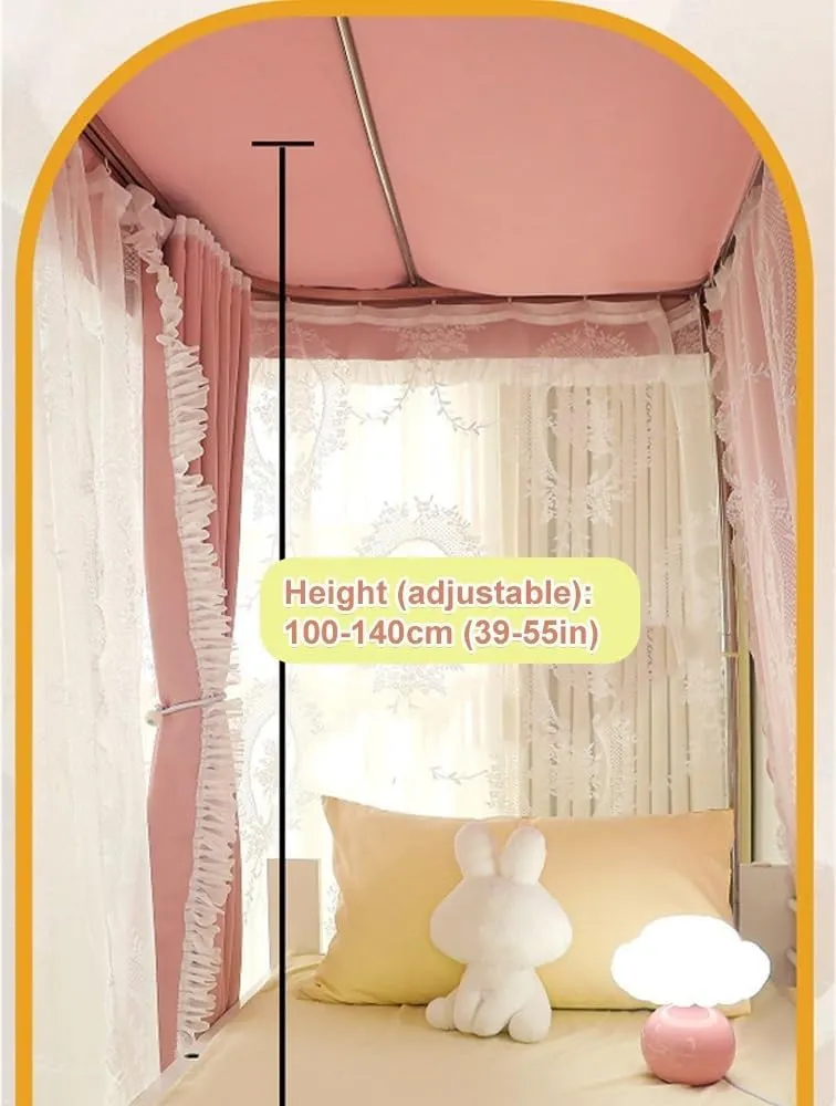 Bunk Bed Curtain Set, Blackout and Embroidered Mesh Bed with Brackets, Bed Curtains for Students, Loft Bed Blackout Bed Canopy for Single Beds and Loft Beds(Pink,150cm/59in)