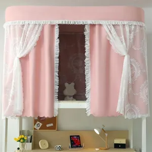 Bunk Bed Curtain Set, Blackout and Embroidered Mesh Bed with Brackets, Bed Curtains for Students, Loft Bed Blackout Bed Canopy for Single Beds and Loft Beds(Pink,150cm/59in)