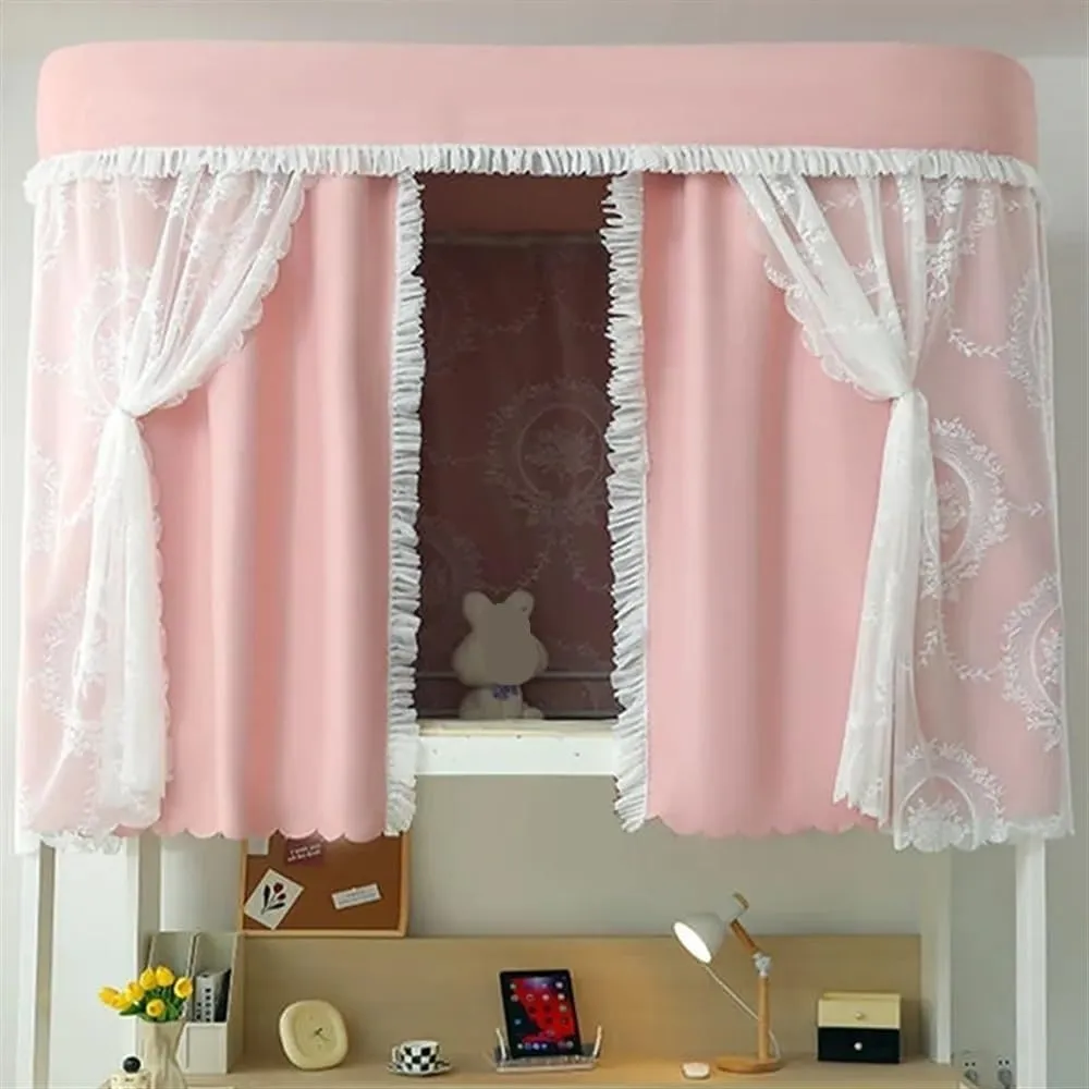 Bunk Bed Curtain Set, Blackout and Embroidered Mesh Bed with Brackets, Bed Curtains for Students, Loft Bed Blackout Bed Canopy for Single Beds and Loft Beds(Pink,150cm/59in)