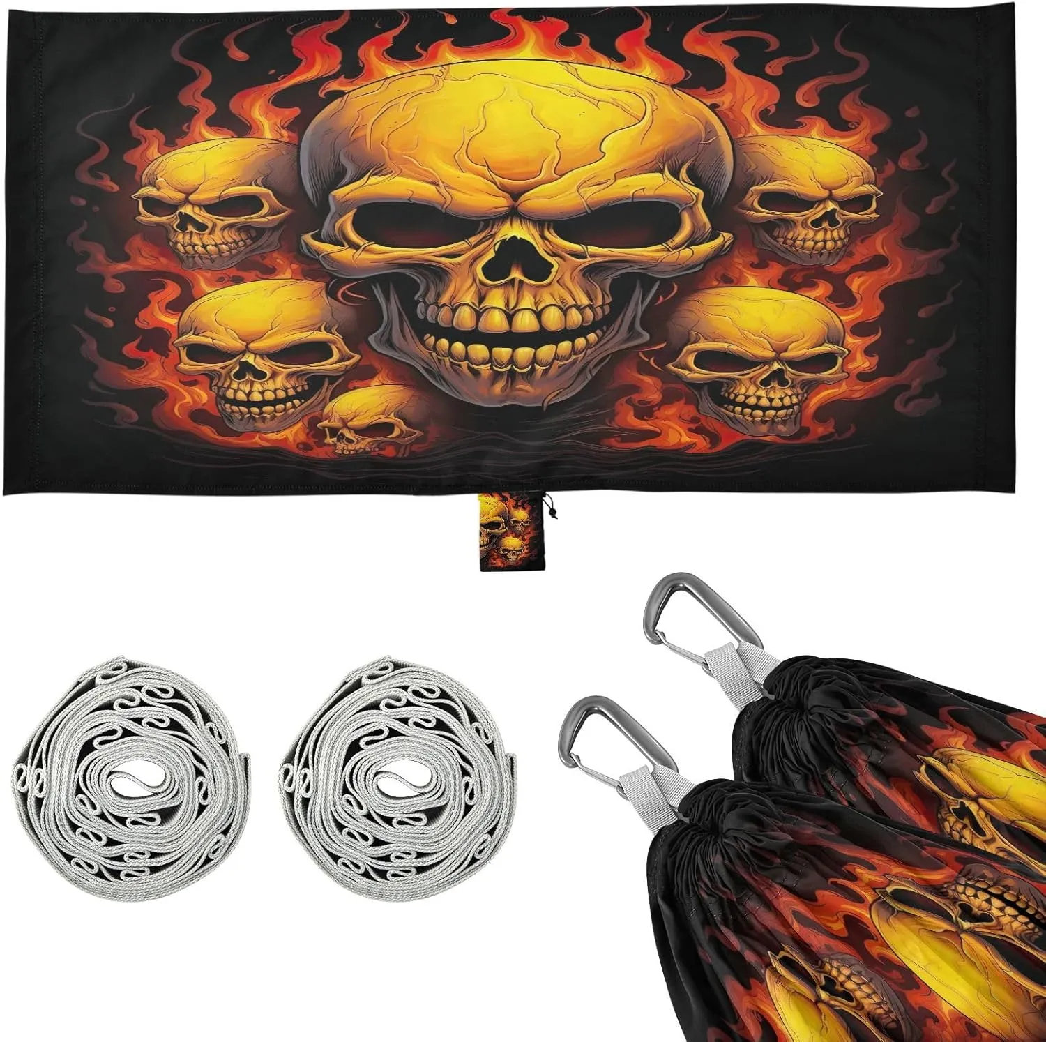 Burning Skull Camping Hammock, Single Portable Hammocks with Tree Straps & Attached Carry Bag, 330Lbs Capacity Perfect for Outside Indoor Hiking Beach Backpack Travel