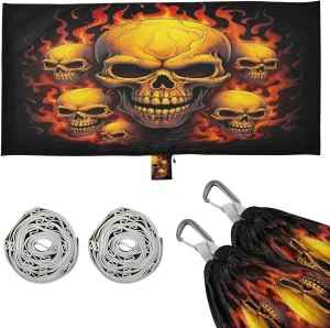Burning Skull Camping Hammock, Single Portable Hammocks with Tree Straps & Attached Carry Bag, 330Lbs Capacity Perfect for Outside Indoor Hiking Beach Backpack Travel